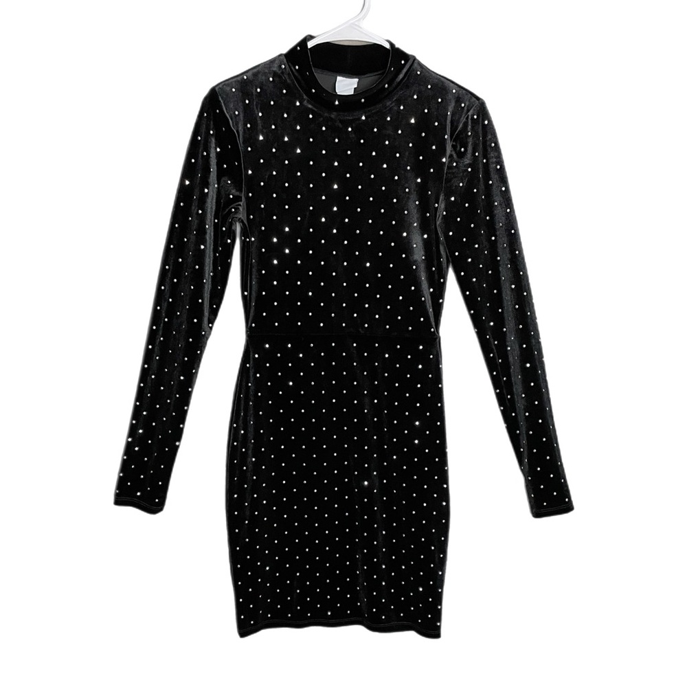 H&M Velvet Long Sleeve Sheath Dress w/ Rhinestones Women’s Size Small